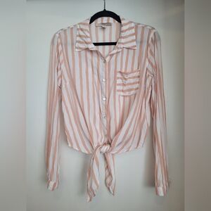 Forever 21 Pink Striped Tie Front Button Up Size Large